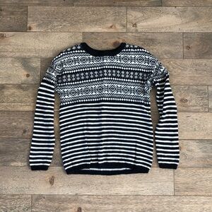 Cozy Navy and Cream Striped Nordic Sweater XS